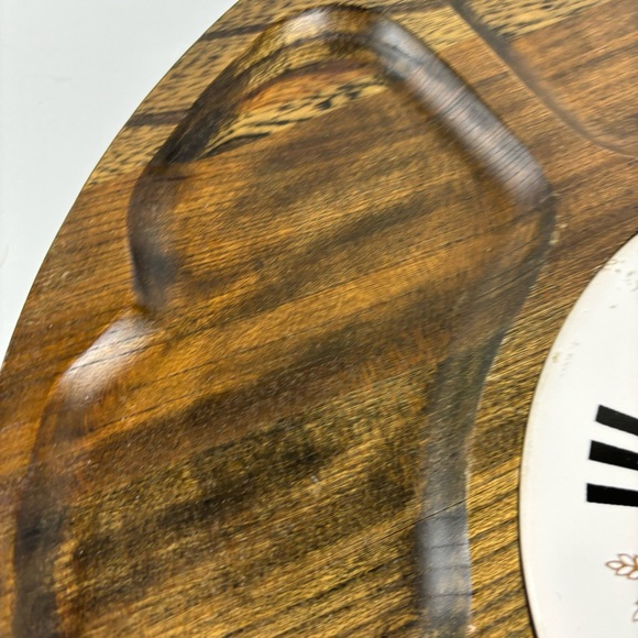 Lazy Susan Walnut Wood Gold Wheat Tile 14” Tabletop Turntable MCM Serving Tray - Picture 10 of 16